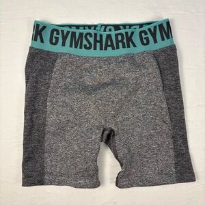 Gymshark Women’s Gray Bike Training Shorts with Teal Waistband Size Small